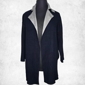 ZARA Knit Open Front Longline Coat Cardigan Jacket Black & Gray  (Size M)